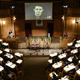 DATE IMPORTED:December 01, 2014Swedish Member of Parliament Barbro Westerholm (L) speaks to former U.S. NSA contractor Edward Snowden, shown on a livestream from Moscow, during the Right Livelihood Award ceremony at the second chamber hall at the Swedish Parliament in Stockholm December 1, 2014.